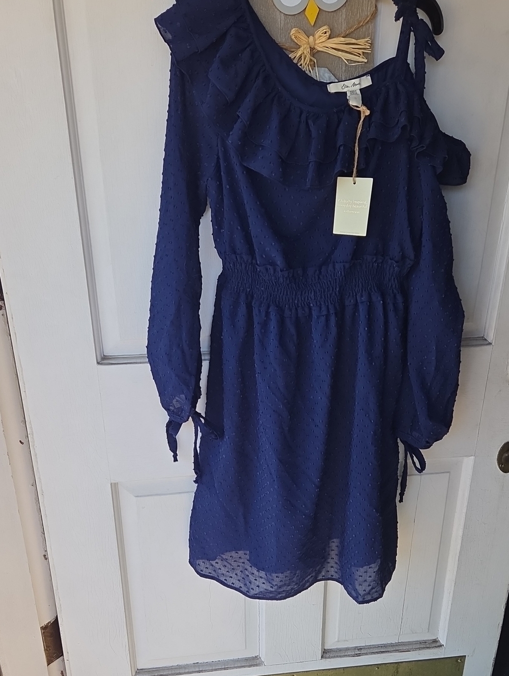 Ella Moon Gunny Sak Looking Short Dress Off Shoulder Med Blue